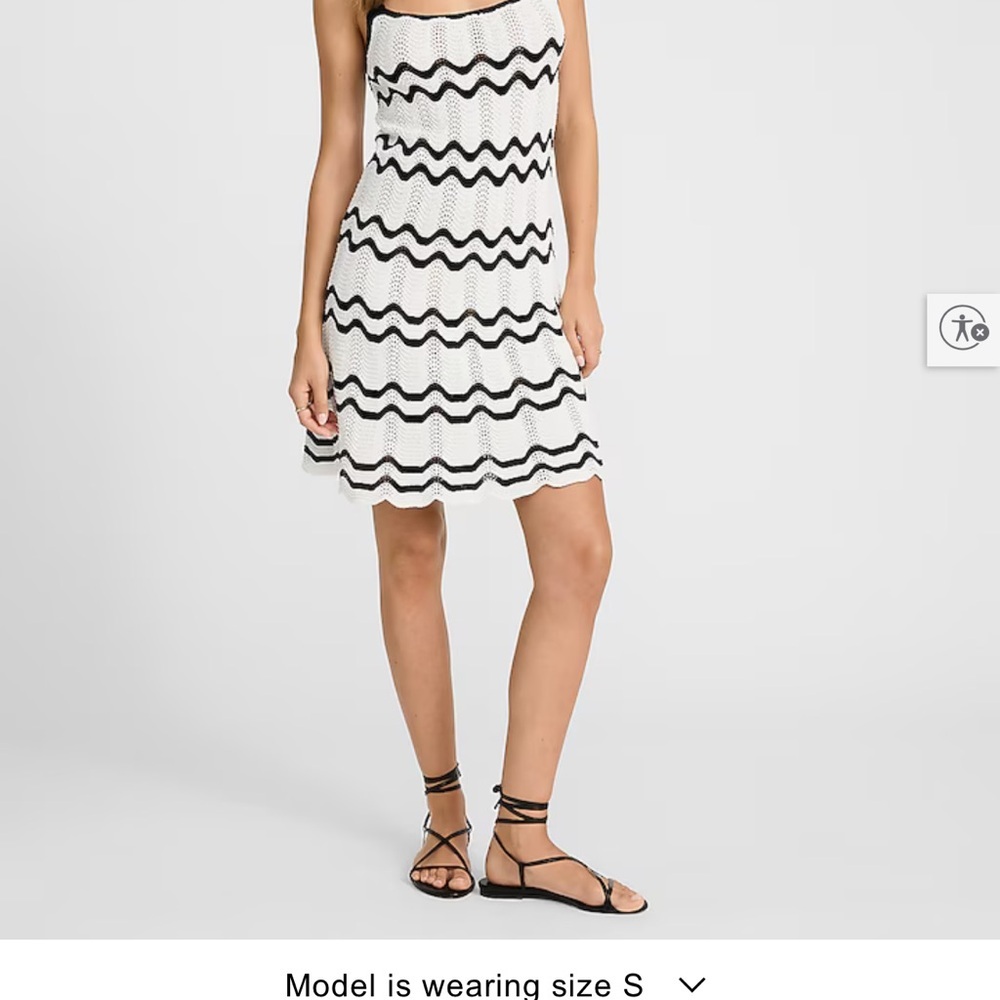 Crochet Wavy Striped Square Neck Mini Sweater Dress from Express